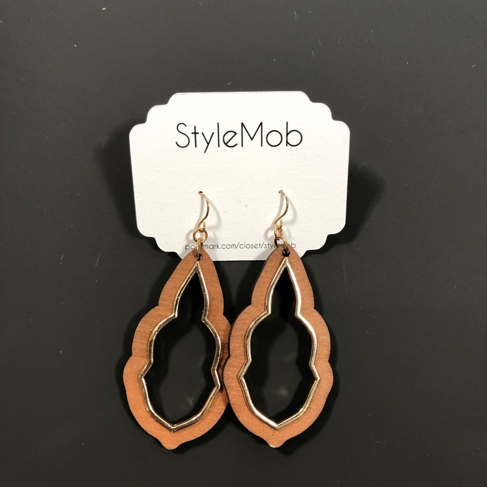 New! Wood & brushed gold earrings.